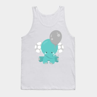 Elephant With Balloon, Blue Elephant, Cute Animal Tank Top